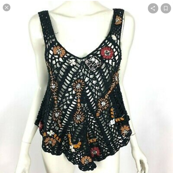 FREE PEOPLE Last Rose Embroidered Crocheted Boho Festival Top NEW - Picture 10 of 13